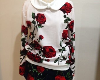 Rose Sweatshirt, Kawaii Sweatshirt, Rose Sweater, Lolita, Peterpan Collar, Floral print shirt, Floral Sweater, Sweat Suit