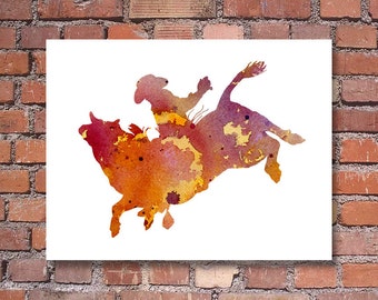 Bull Rider Art Print - Abstract Watercolor Painting - Wall Decor