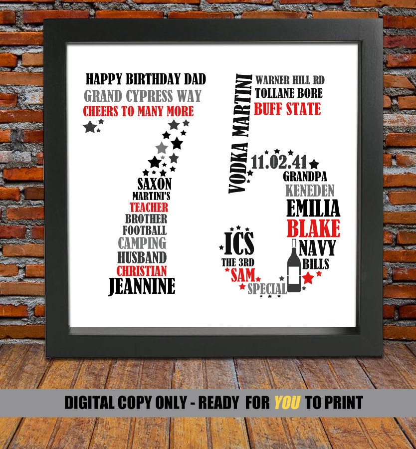 Personalized 75th Birthday Gift for Him 75th birthday 40th
