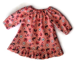 BABY GIRL DRESS, size 0-3 months, long sleeve cotton peasant dress, Moda fabric, Red Riding Hood, baby dresses