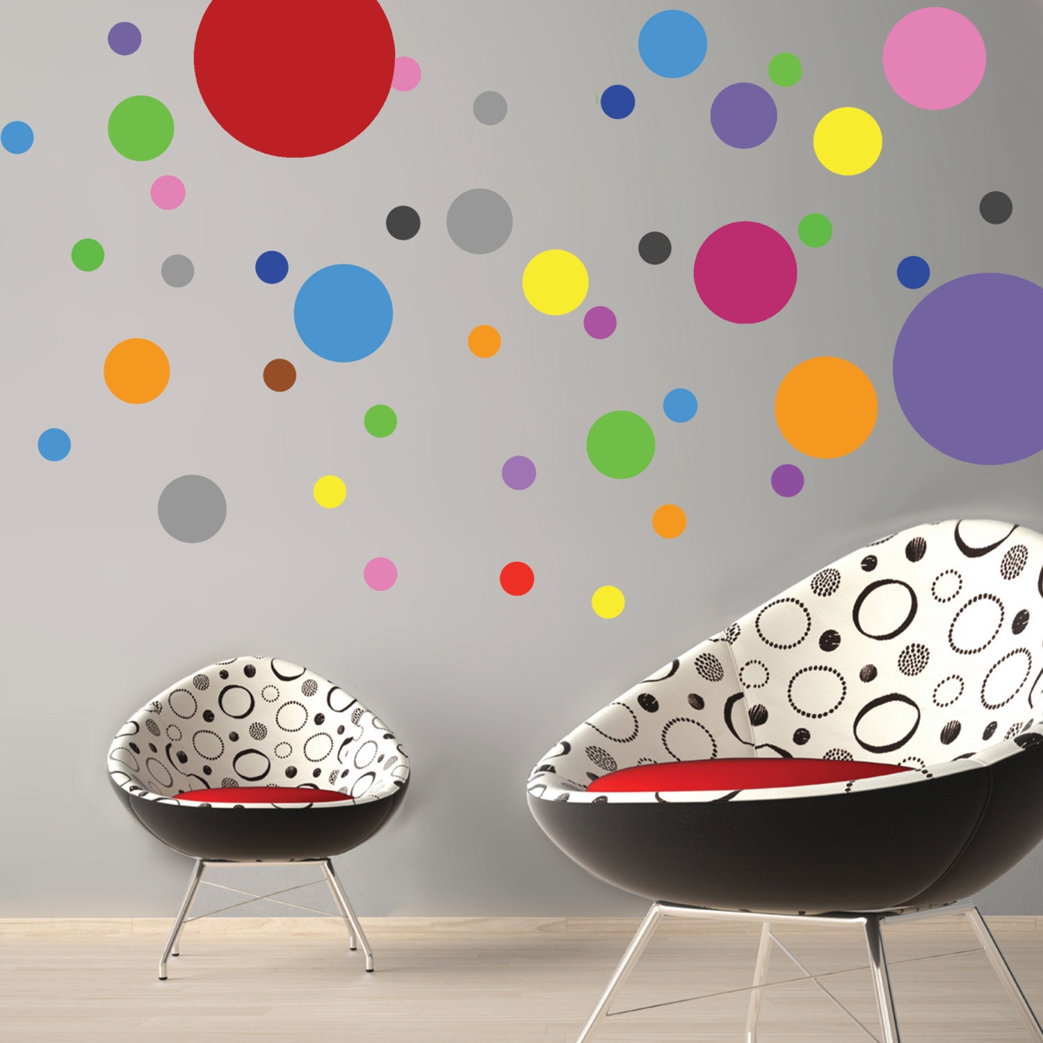 Polka dot wall decals Set of 45 vinyl decals Multi sized