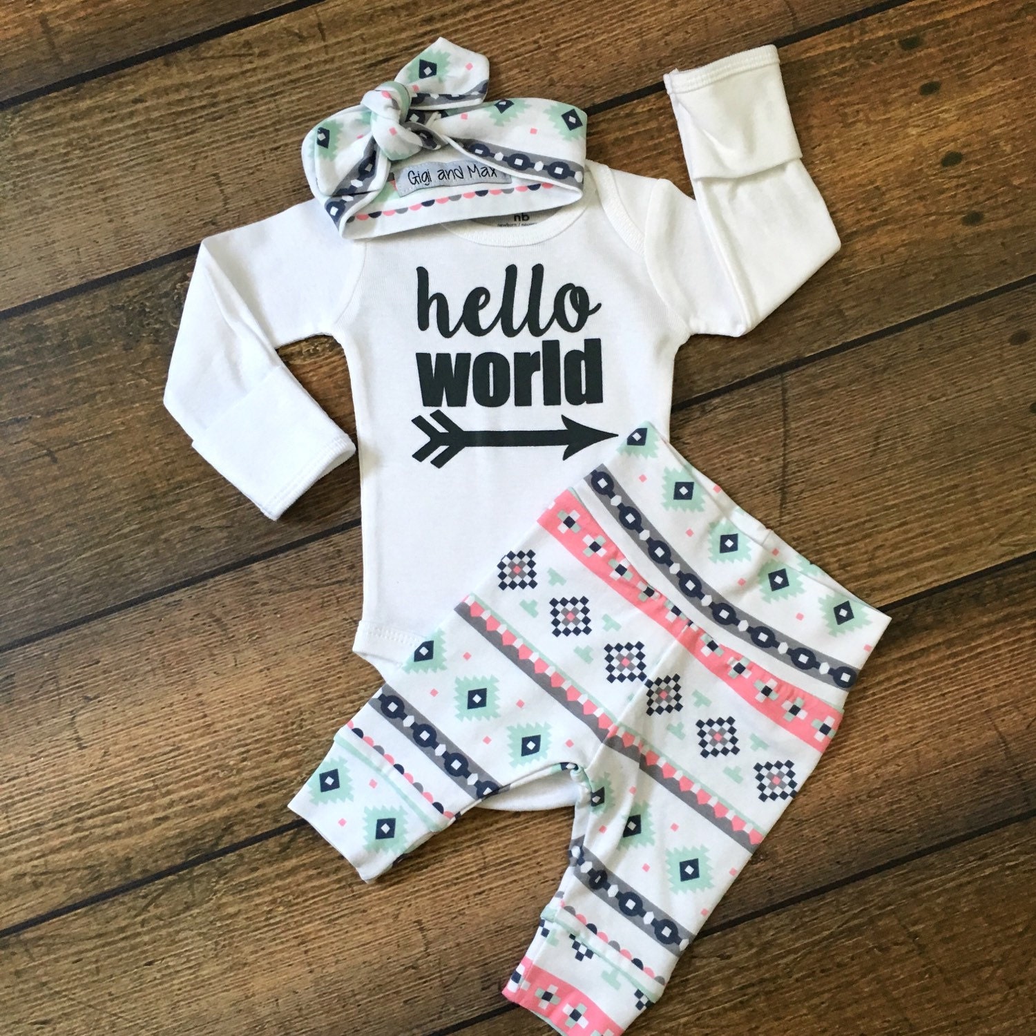 Newborn Girl clothes coming home outfit Pink Mint Charcoal Newborn Girl clothes coming home outfit Pink Mint Charcoal