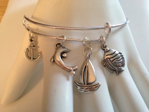 Anchors Away Expandable Bangle Bracelet with Sea Themed Charms