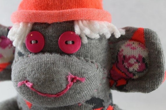 Sock Monkey / Gnomes Throwing Snowballs / Grey Pink Orange