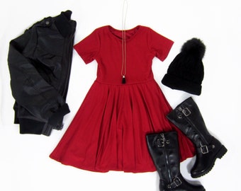 Girls Red Twirly Dress, Girls Red Dress, Girls Clothing, Girls Dress, Dresses Sizes 2/3, 4/5, 6/6X, 7/8, 10/12 Ready to Ship