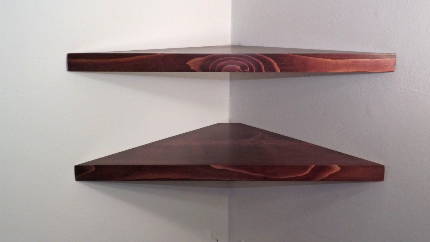 Set of 2 24 Inch Floating Corner Shelves with Black Cherry