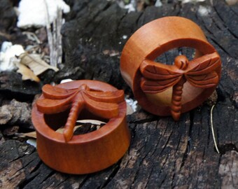 Sawo Wood Dragonfly Flesh Tunnels Double Flared 8mm (0G) 10mm (00G) 12mm (1/2") 14mm (9/16") 16mm (5/8") 18mm (11/16") 20mm (13/16")25mm 1"