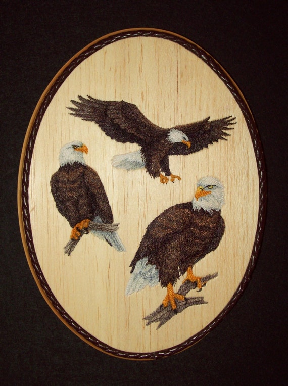 Items similar to American Bald Eagle Wall Decor Wood Embroidery Art