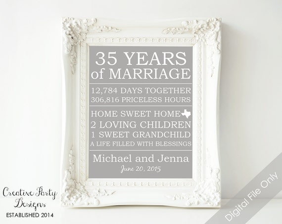 ... Parents - Gift - Printable - Parents Anniversary - 35th Wedding