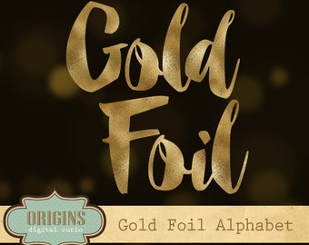 GOLD FOIL ALPHABET Digital ClipArt: Letters Numbers Symbols