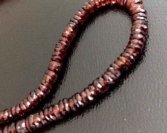 Natural Garnet faceted Heishi Cut Beads, Finest Quality, Full 8" Strand, 5-6mm Size