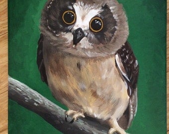 Owl art print on Canvas from original owl painting