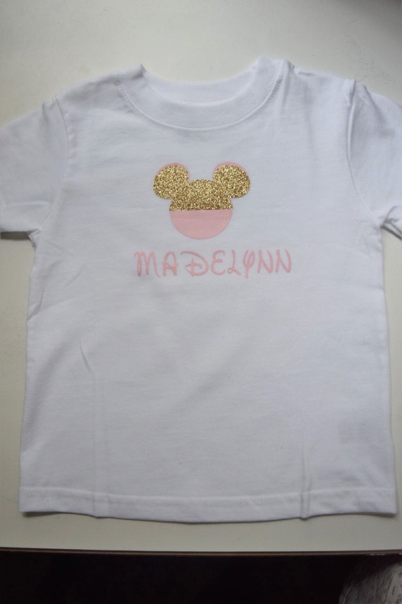Little Girl Disney Shirt.Pink and gold disney shirt.Mickey