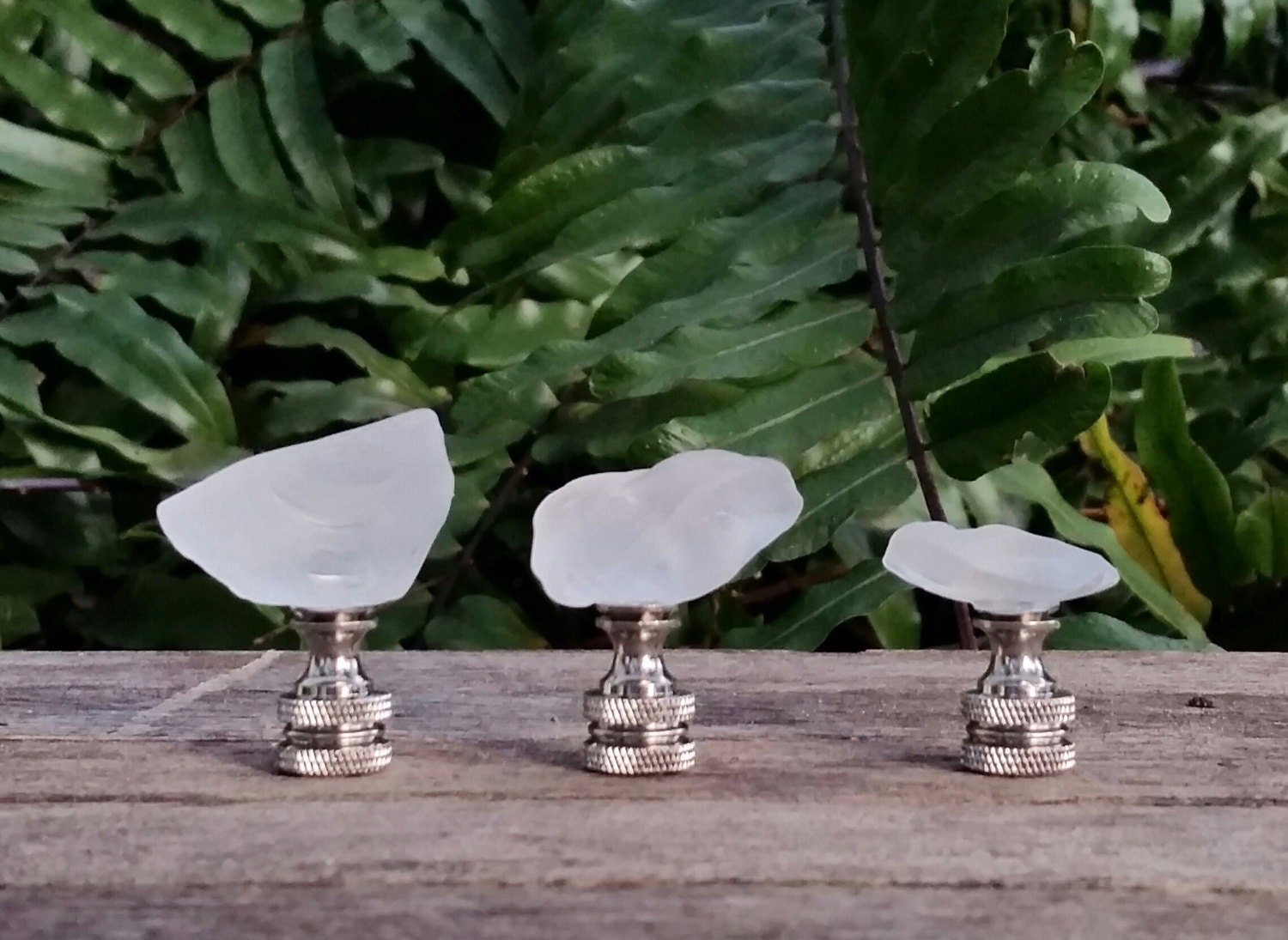 Lamp Finial, White, Seaglass Rock, Frosted, Nickel, Brass Finial, Small