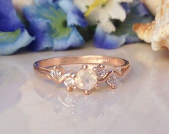 20% off-SALE!! Rainbow Moonstone Ring - Genuine Gemstone - Birthstone Ring - Gold Ring - Stacking Ring - June Ring - Tiny Simple Jewelry