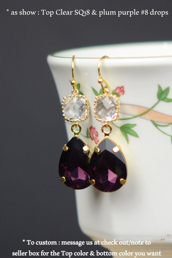Gold blush purple Eggplant Earrings Gold Purple Earrings