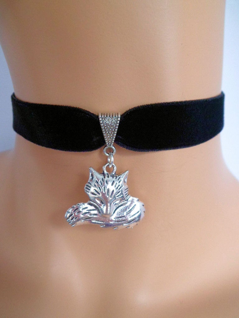 Black Velvet Choker Fox Choker Fox Necklace Stretch Ribbon