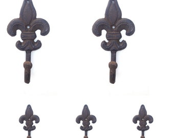 5 Fleur De Lis Wall Hooks Towel Hook Key Hook Victorian Home Decor Rustic Iron