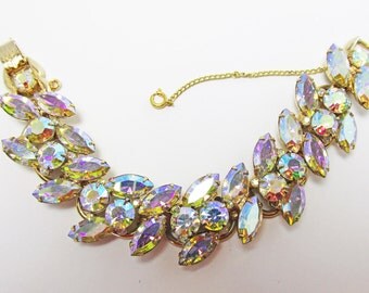 Vintage 1960s Juliana (Delizza and Elster) Gold Toned Aurora Borealis Bracelet