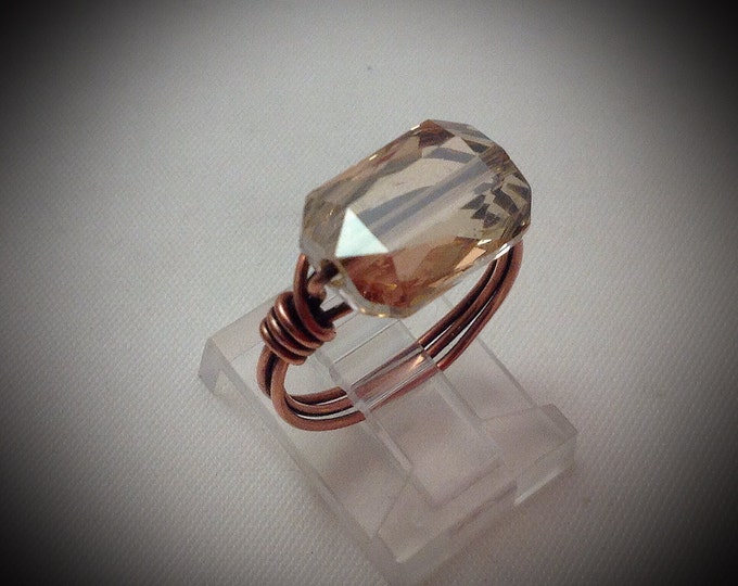 Copper wire wrapped statement ring with swavorski crystal