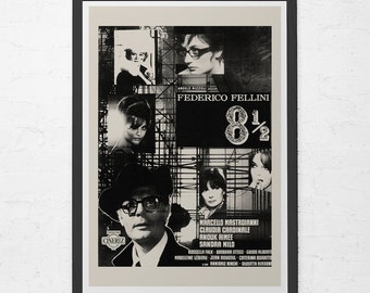 VINTAGE FILM POSTER - Federico Fellini Movie Poster - 8 1/2 Movie Poster, Classic Film Poster, Classic Movie Poster