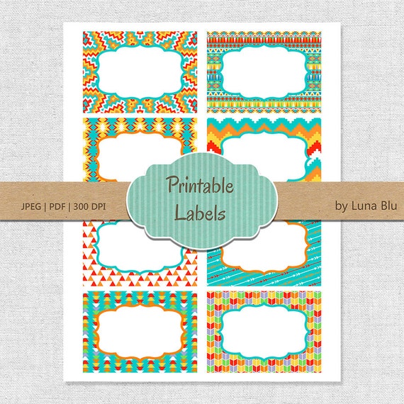 Printable Labels: Tribal patterns digital labels printable