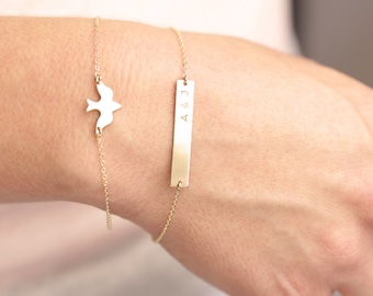Stacking Bracelet Set, Delicate Layered Bracelet, Custom Name Bracelet, Personalized Bracelet, Bar Bracelet, Gold Rose Gold Silver Bracelet