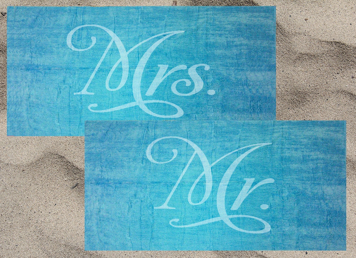 Set of 2 Mr. and Mrs. Beach Towels Bride and Groom Towels