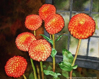 Water Color : Original Pink Zinnias Watercolor Painting. Zinnia painting. Watercolor art. Watercolor floral. Zinnia wall art. Zinnia picture