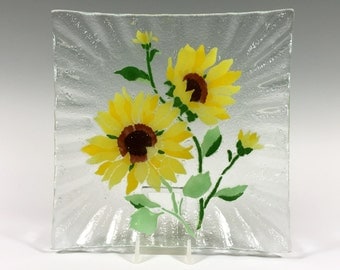 Fused Glass Sunflower Plate Sunflower Dish