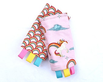 Unicorny Rainbow Reversible Drool Pads, Teething Pads, Strap Covers, Baby Wearing, Baby Carrier, Unicorn Drool Pads
