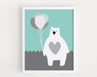 Printable Nursery Art Set of 4 Poster Bear Bunny by ARTsopoomc