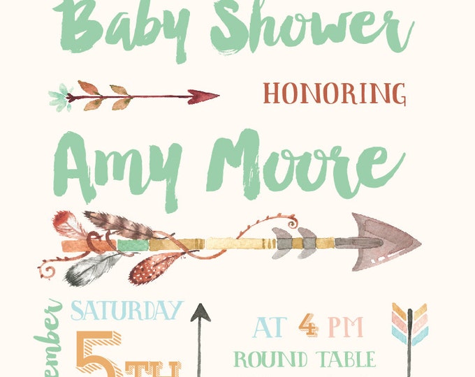 Baby Shower Invitation. Tribal invitation. Gender neutral babyshower . Boho invitation. Pastel tone babyshower. Unisex shower