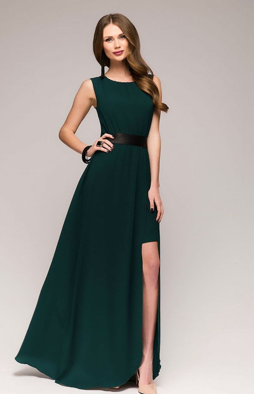 Emerald Green Maxi Dress.Summer Dress Chiffon.Sleeveless Dress