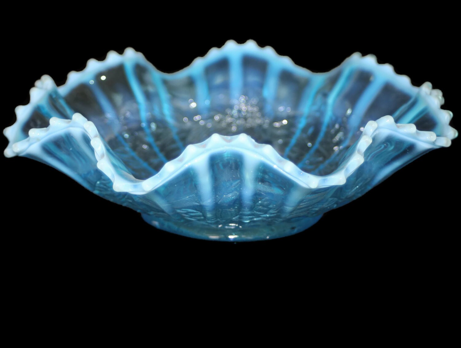 Vintage Opalescent Blue Glass Bowl Fruit Bowl