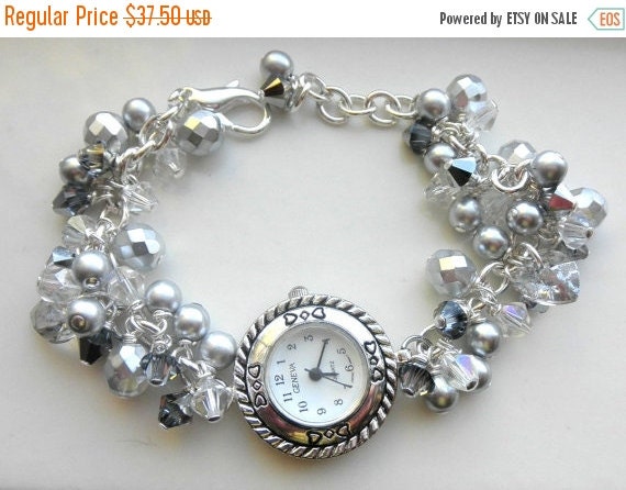 Victorian Silver Watch Bracelet,  Grey Pearl Bracelet,  Victorian Jewelry,  Edwardian Jewelry,  Holiday Jewelry