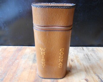Brown leather flask/Vintage leather flask/Leather flask/Hip flask