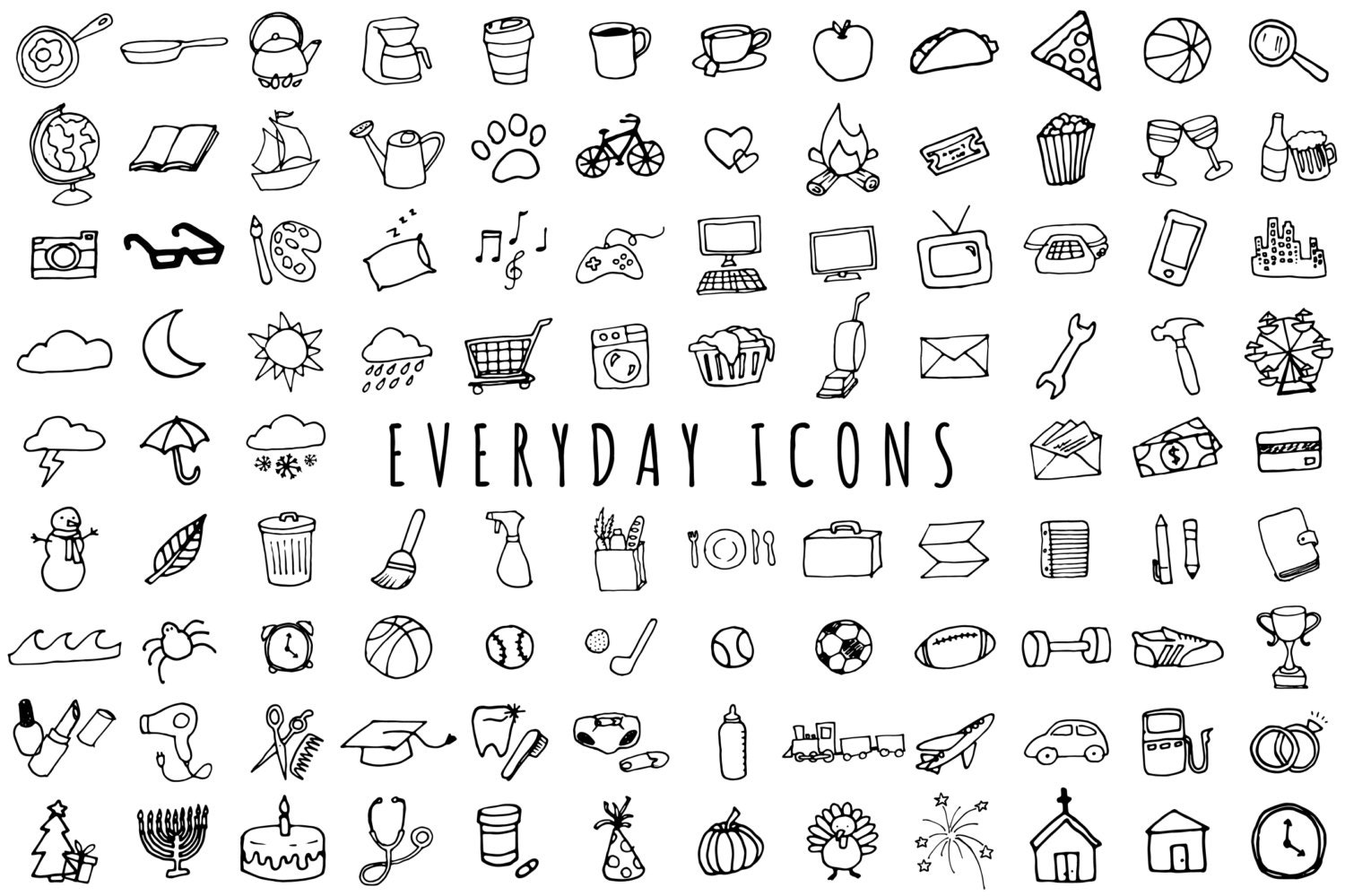 Everyday Items Clipart Set Black & White Version clipart