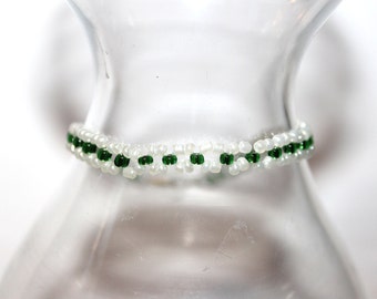 Beaded Bracelet - Green/White - Comes with Gift Bag