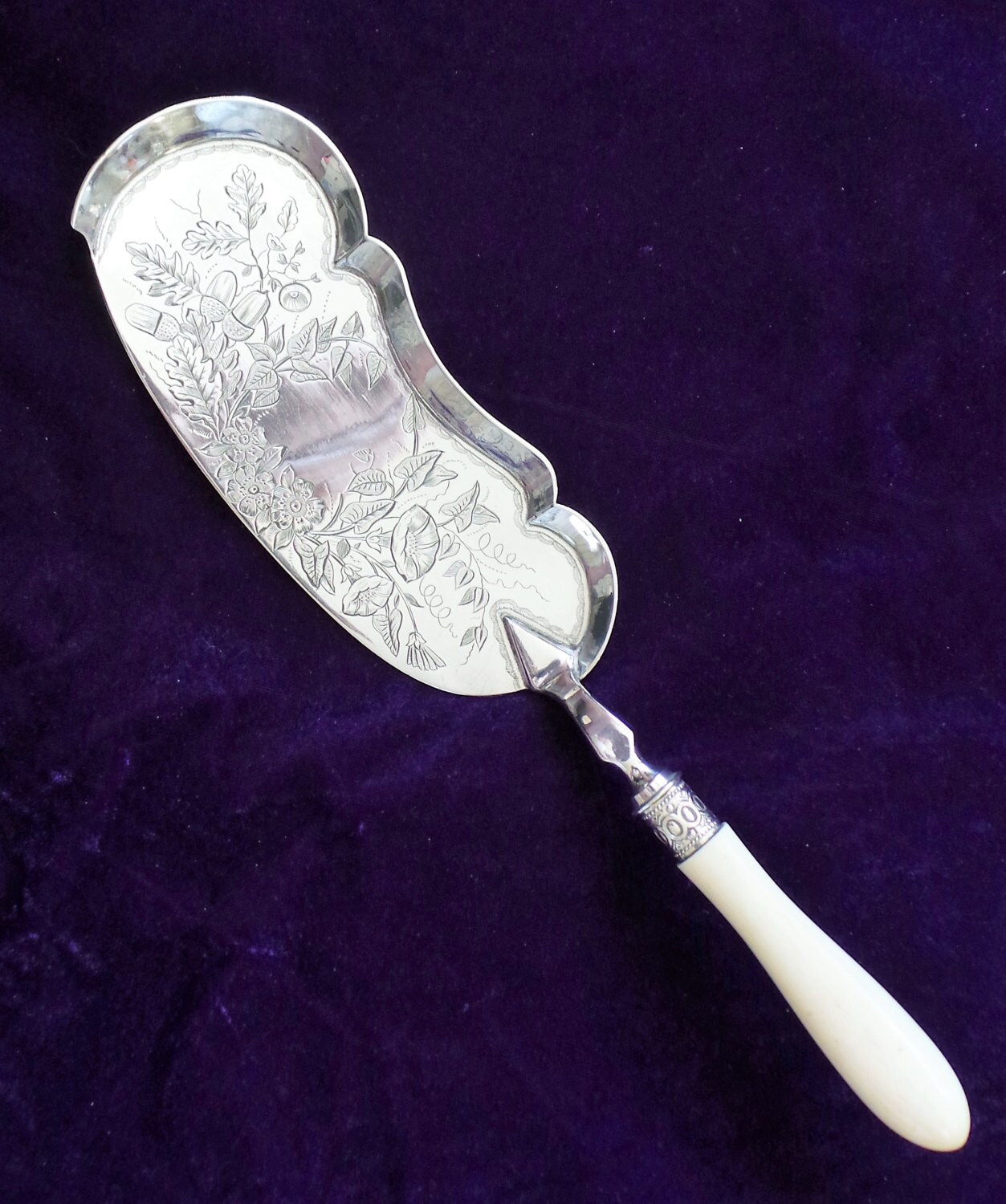A Vintage Silver Plated Crumb Tray With bone handle BONE