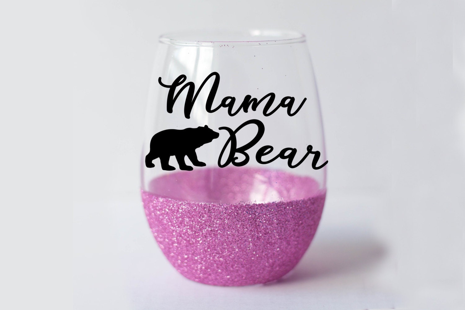 Mama Bear Glitter Dipped Stemless Wine Glass Mom Wine 