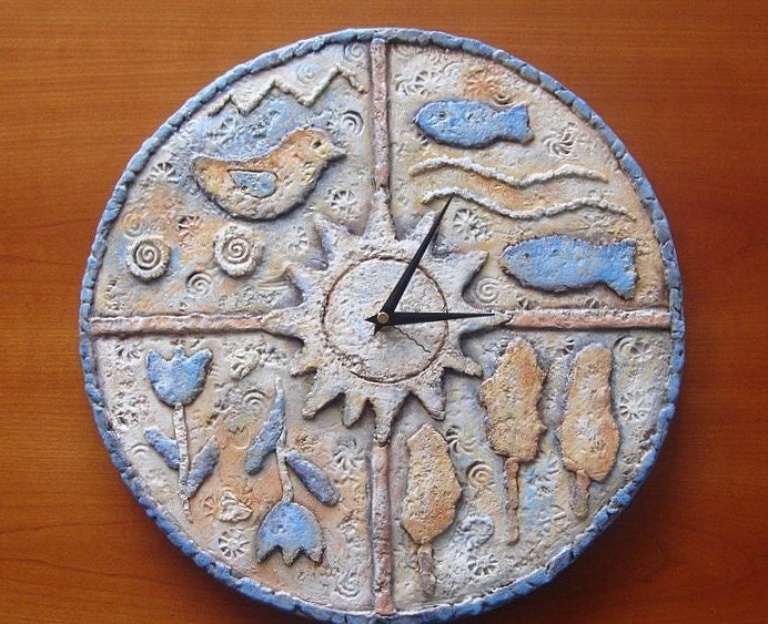 Ceramic wall clock BlueBeige Made to order