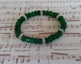 Green Emerald Bracelet, Faceted Green Emerald Stretch Bracelet, Gemstone Stretch Bracelet, Emerald Bracelet, Emerald Gemstone,Beaded