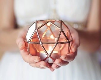Glass Geometric Candle Holder, Wedding Lights, Copper Home Decor, Wedding Favors, Tealight Votive Holder, Ring Bearer Box, Glass Hurricanes
