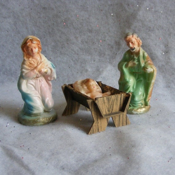 vintage wax christmas nativity set mary joseph baby jesus in vintage wax christmas nativity set mary joseph baby jesus in