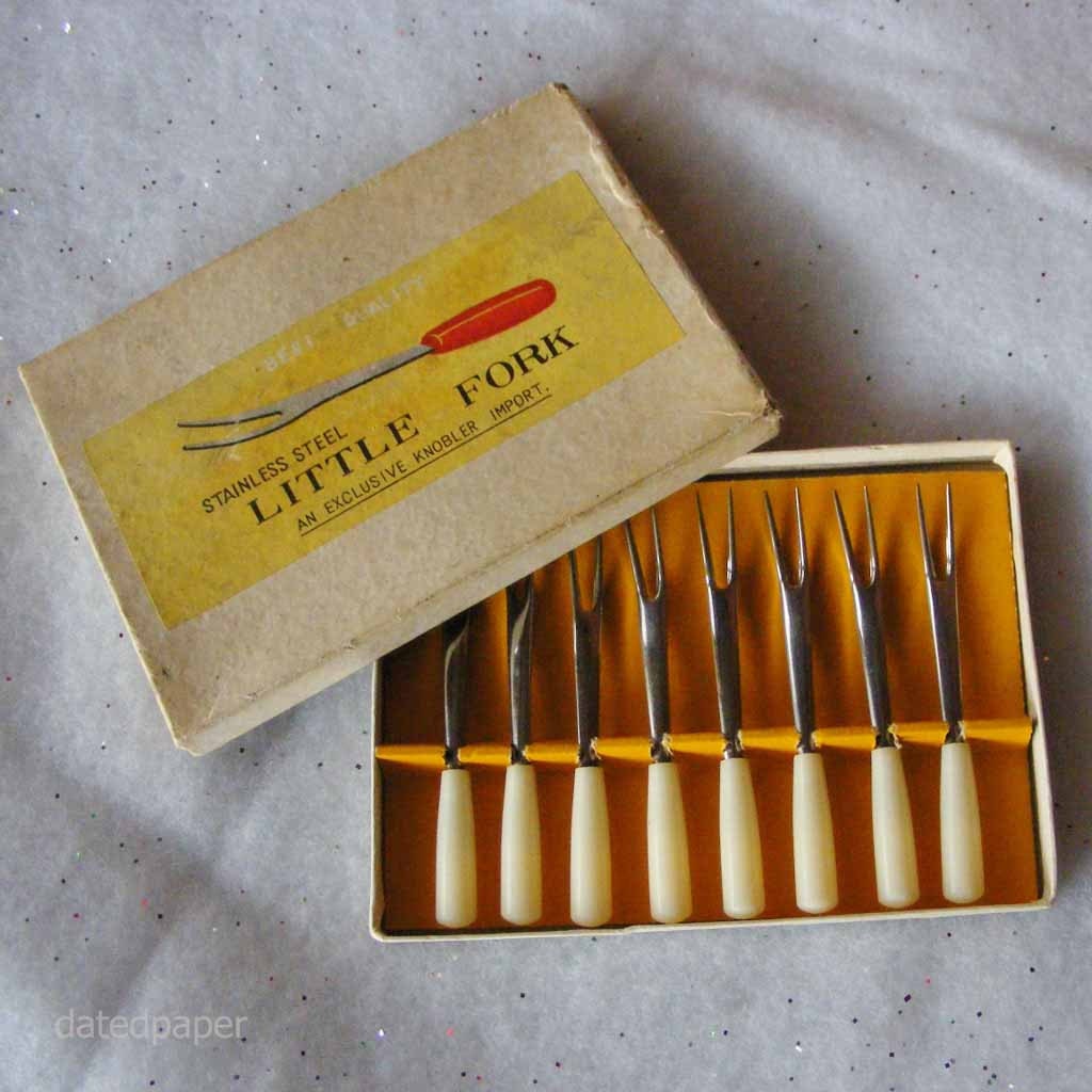 Vintage Box of 8 Little Forks Party Appetizers or Cocktails White