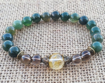ABUNDANCE Bracelet Citrine Bracelet Smoky Quartz Bracelet Moss Agate Bracelet Wealth Stones Men Women Beaded Stones Bracelet