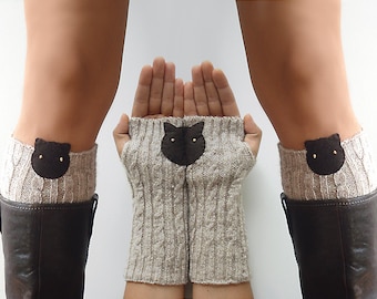 VALENTINE'S Day GIFT, EXPRESS Shipping, Boot Cuffs, Cat Armwarmers, Cat Gloves, Arm Warmers, Gift For Her, Cat Lovers, Kitty Boot Cuffs