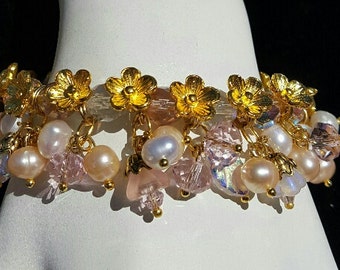 Pink Crystal & Pearl Cha Cha Bracelet