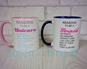 Reasons to be a mermaid and unicorn mug gift by Frozenintimegifts